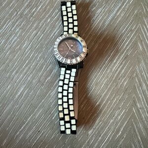 Black and White Modern Watch with Two-Tone Band